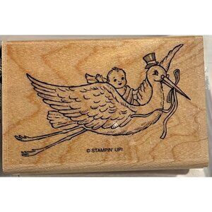 Stampin Up! "Bringing Baby" Wood-Mounted Rubber Stamp For Crafting